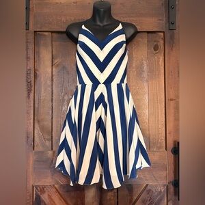 Amanda Uprichard Blue and White Chevron Dress